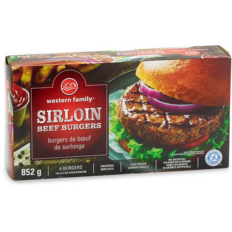Western Family Sirloin Beef Burgers 852 g