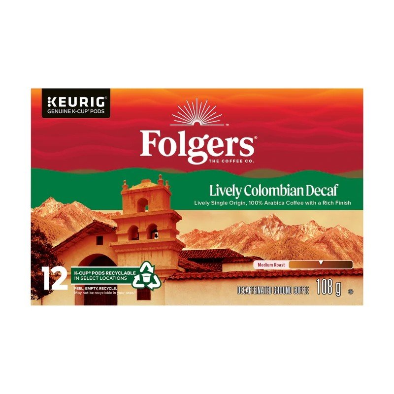 Folgers Gourmet Coffee Lively Colombian Decaf Medium Roast K-Cups 12's