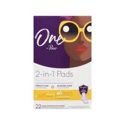 One by Poise 2-in-1 Period Flow & Bladder Leaks Ultra Thin Pads with Wings Regular 22’s