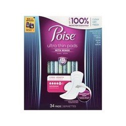 Poise Ultra Thin Pads with Wings Long Length Maximum Absorbency 34’s