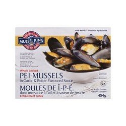 Mussel King Whole Cooked PEI Mussels in Garlic & Butter Flavoured Sauce 454 g
