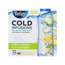 Tetley Cold Infusions for Water Bottles Mint Lemon & Cucumber Cold Brew Tea 12’s