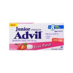 Junior Strength Advil 100 mg Chewable Dye Free Fruit Punch 40's