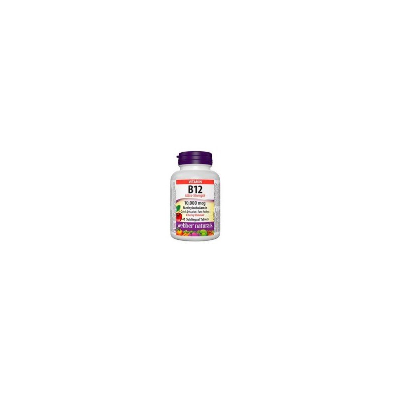 Webber Naturals Vitamin B12 Ultra-Strength 10000 mcg Methylcobalamin Cherry Flavour 40’s