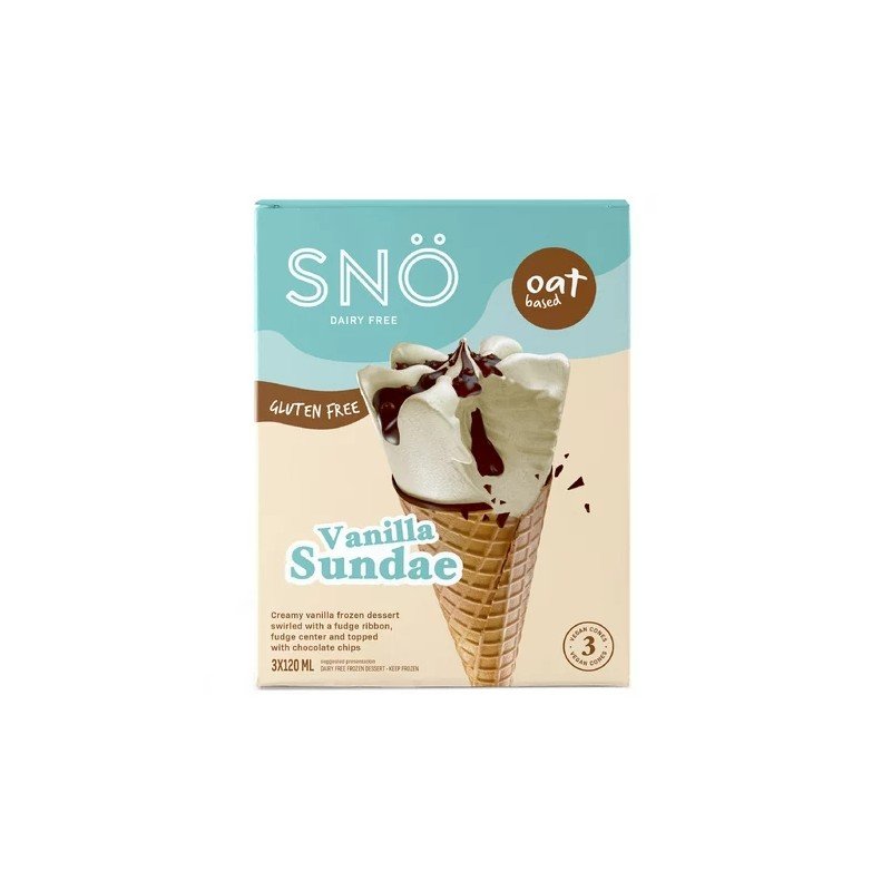 Sno Dairy Free Oat Based Vanilla Sundae Frozen Dessert Cone 3 x 120 ml