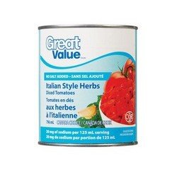 Great Value Diced Tomatoes Italian Style Herbs No Salt 796 ml