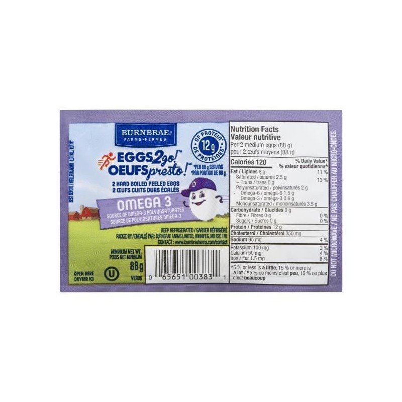 Burnbrea Farms Eggs2go Hard Boiled Eggs Omega 3 84 g