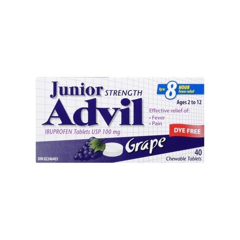 Junior Strength Advil 100 mg Chewable Grape Dye-Free 40's