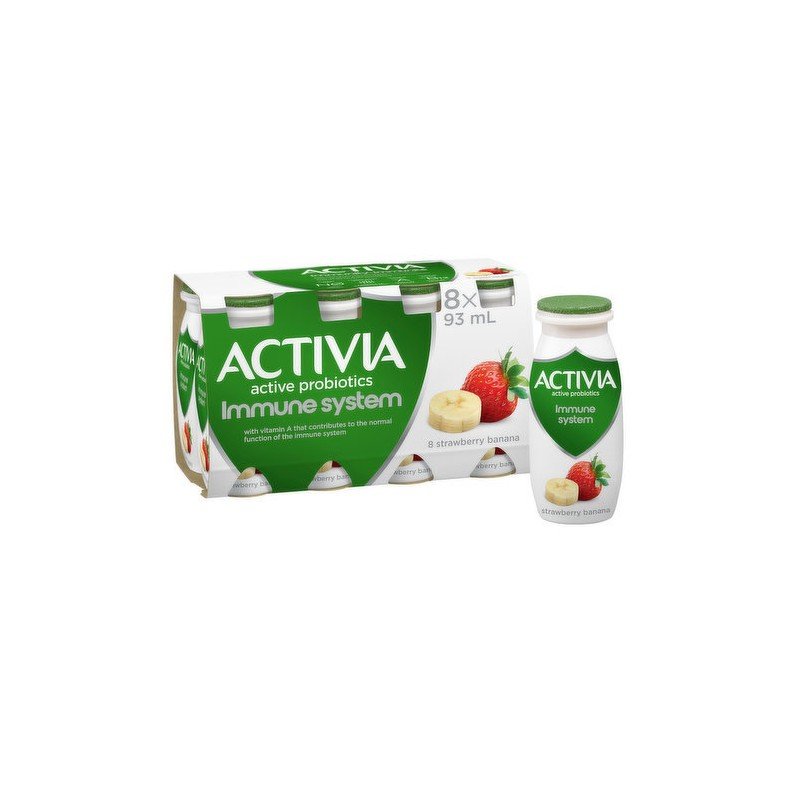 Danone Activia Immune System Probiotic Yogurt Drink 1.5% Strawberry Banana 8 x 93 ml