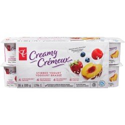 PC Creamy Stirred Yogurt Strawberry Raspberry Blueberry Peach 16 x 100 g