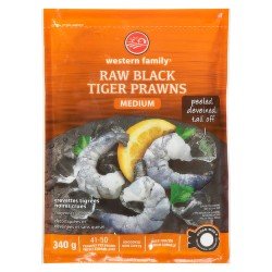 Western Family Raw Black Tiger Medium Prawns Peeled & Deveined 41-50 340 g