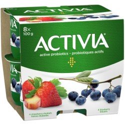 Danone Activia Yogurt Strawberry Rhubarb Blueberry 8 x 100 g
