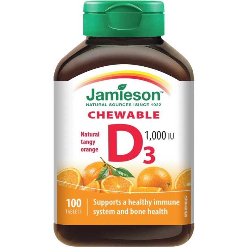 Jamieson Vitamin D3 Chewable 1000 IU Natural Tangy Orange 100’s