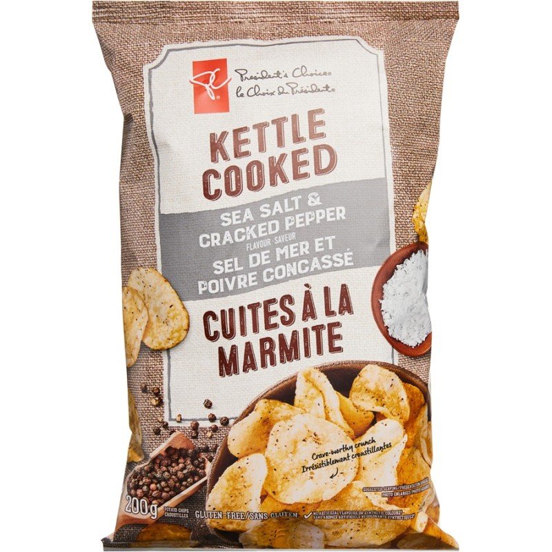 PC Kettle Cooked Potato Chips Sea Salt & Cracked Pepper 200 g