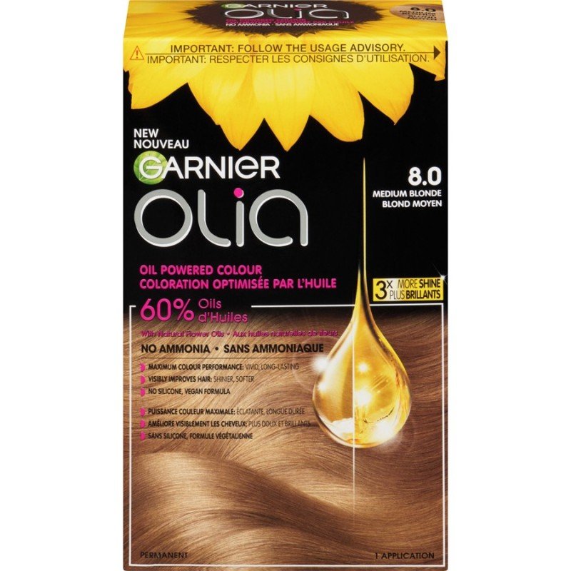 Garnier Olia Hair Colour 8.0 Medium Blonde No Ammonia each