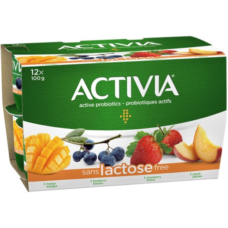 Danone Activia Yogurt Lactose Free Mango Blueberry Strawberry Peach 12 x 100 g