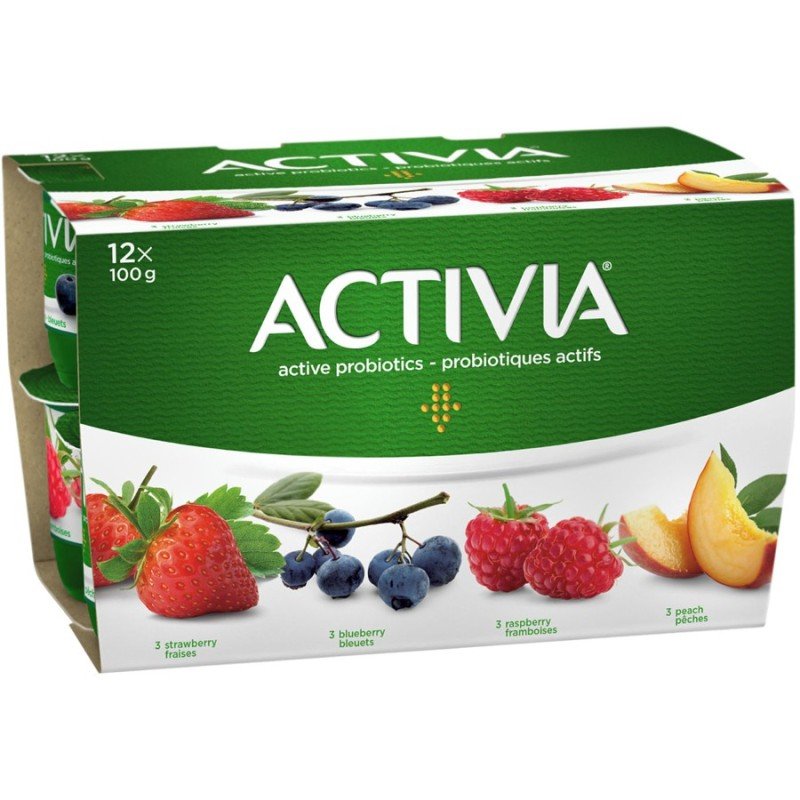 Danone Activia Yogurt Strawberry Blueberry Raspberry Peach 12 x 100 g