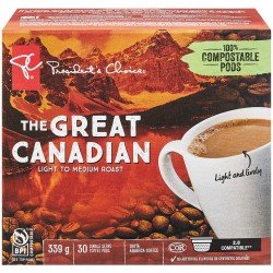 PC The Great Canadian Light to Medium Roast Coffee K-Cups 30's