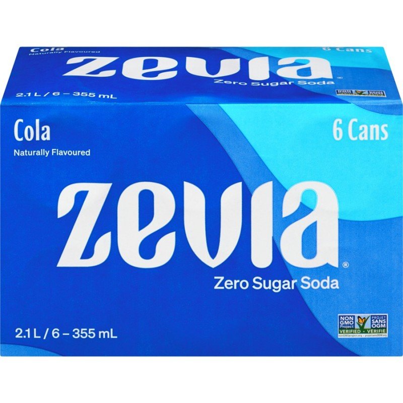 Zevia Zero Zero Sugar Soda Cola Sweetened with Stevia 6 x 355 ml