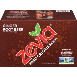 Zevia Zero Zero Sugar Soda Ginger Root Beer Sweetened with Stevia 6 x 355 ml
