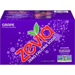 Zevia Zero Zero Sugar Soda Grape Sweetened with Stevia 6 x 355 ml