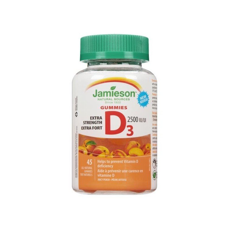 Jamieson Vitamin D3 Gummies Extra Strength 2500 IU Juicy Peach 45’s