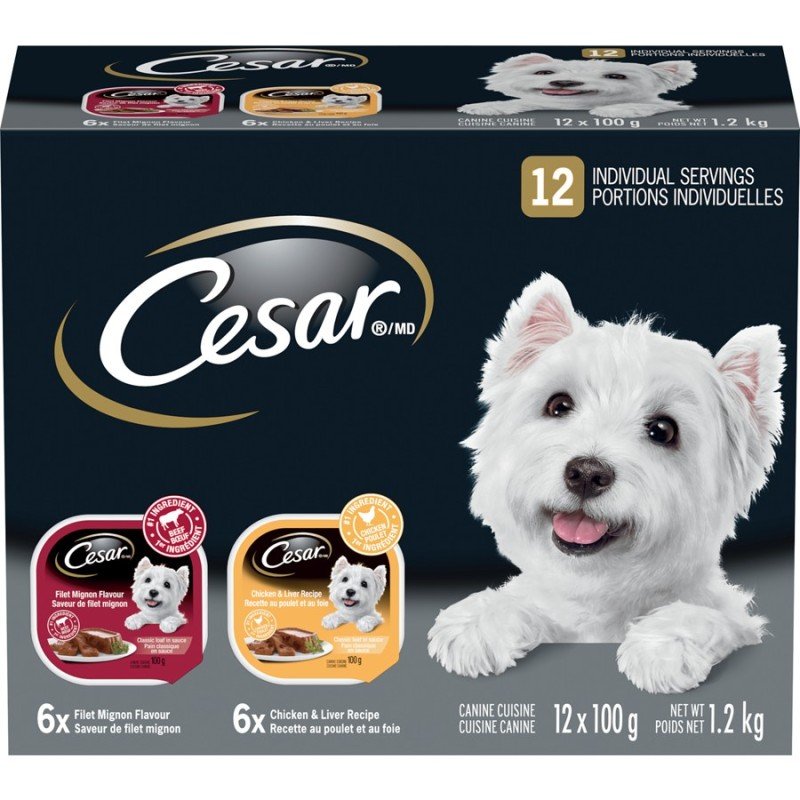 Cesar Entrees Canned Dog Food Filet Mignon Chicken Liver 12 x 100 g