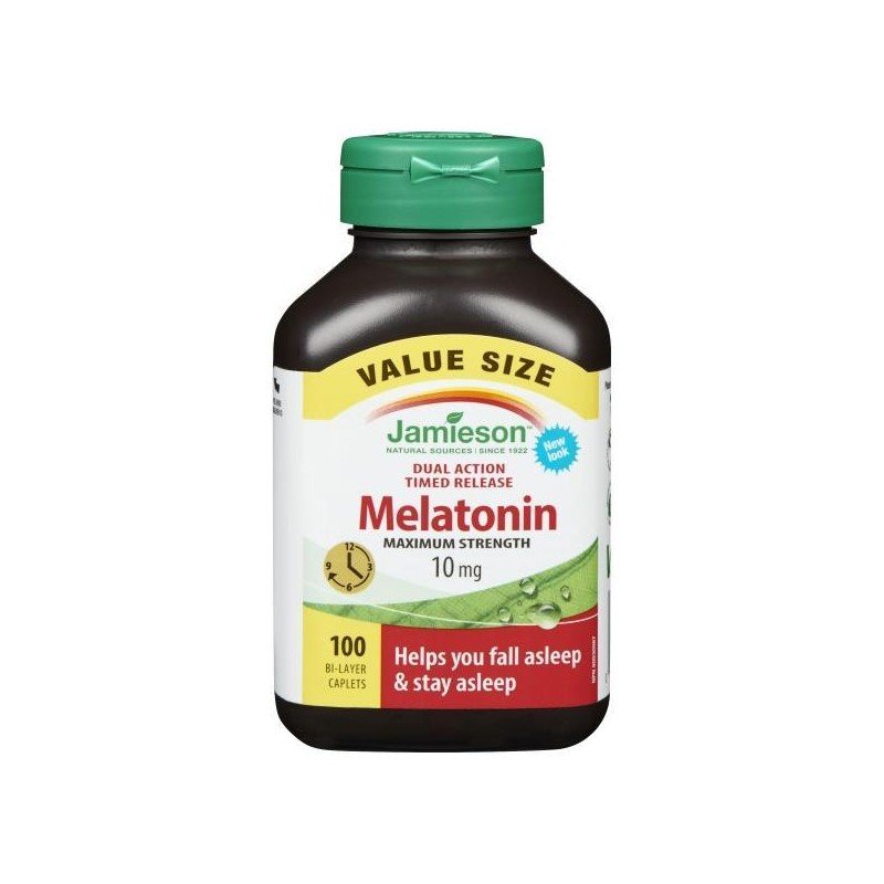 Jamieson Melatonin 10 mg Dual Action Time Release Maximum Strength Bi-Layer Caplets 100’s