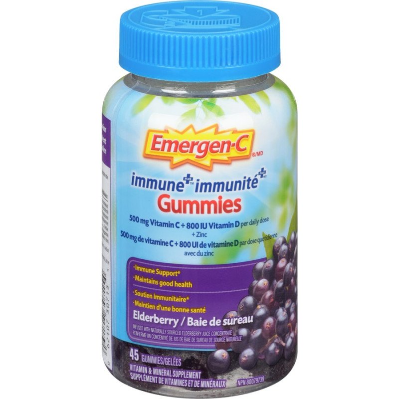 Emergen-C Immune+ Gummies 500 mg Vitamin C Elderberry 45's