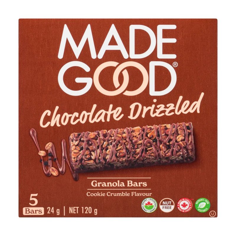 Made Good Organic Granola Bars Chocolate Drizzled Cookie Crumble Flavour 5 x 24 g