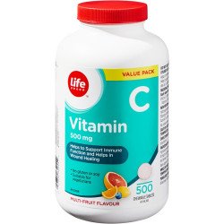 Life Brand Vitamin C 500 mg Multi-Fruit Flavour Chewable Tablets 500’s