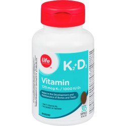 Life Brand Vitamin K2 120 mcg + Vitamin D3 1000 IU Softgels 30’s