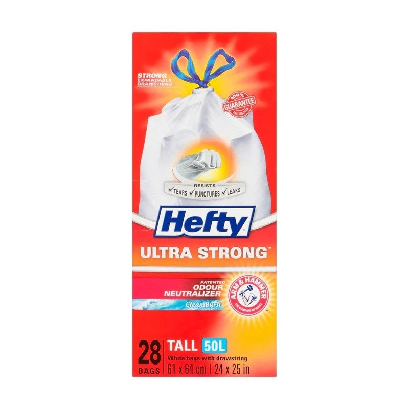 Hefty Ultra Strong Drawstring White Bags Tall 50 L 28's