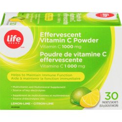 Life Brand Vitamin C 1000 mg Effervescent Powder Lemon-Lime Packets 30’s