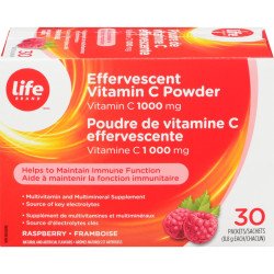 Life Brand Vitamin C 1000 mg Effervescent Powder Raspberry Packets 30’s