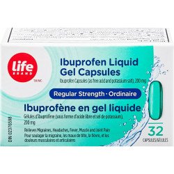 Life Brand Ibuprofen Liquid Gel Capsules 200 mg Regular Strength 32’s