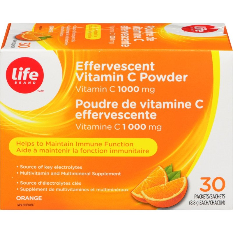 Life Brand Vitamin C 1000 mg Effervescent Powder Orange Packets 30’s