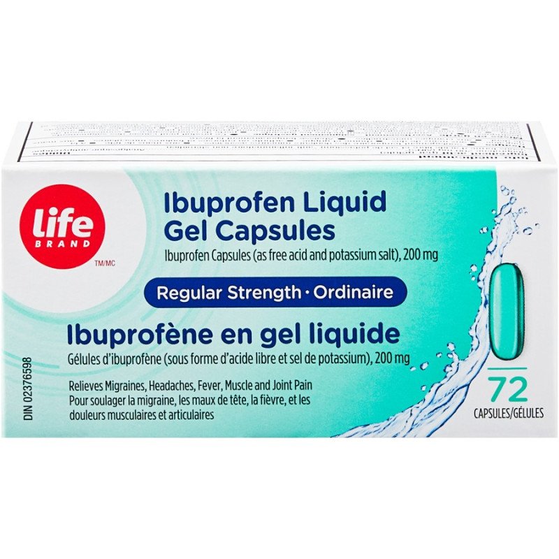 Life Brand Ibuprofen Liquid Capsules 200 mg Regular Strength 72’s