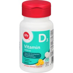 Life Brand Vitamin D3 1000 IU Natural Orange Flavour Chewable Tablets 100’s