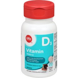 Life Brand Vitamin D3 1000 IU Natural Chocolate Flavour Chewable Tablets 100’s