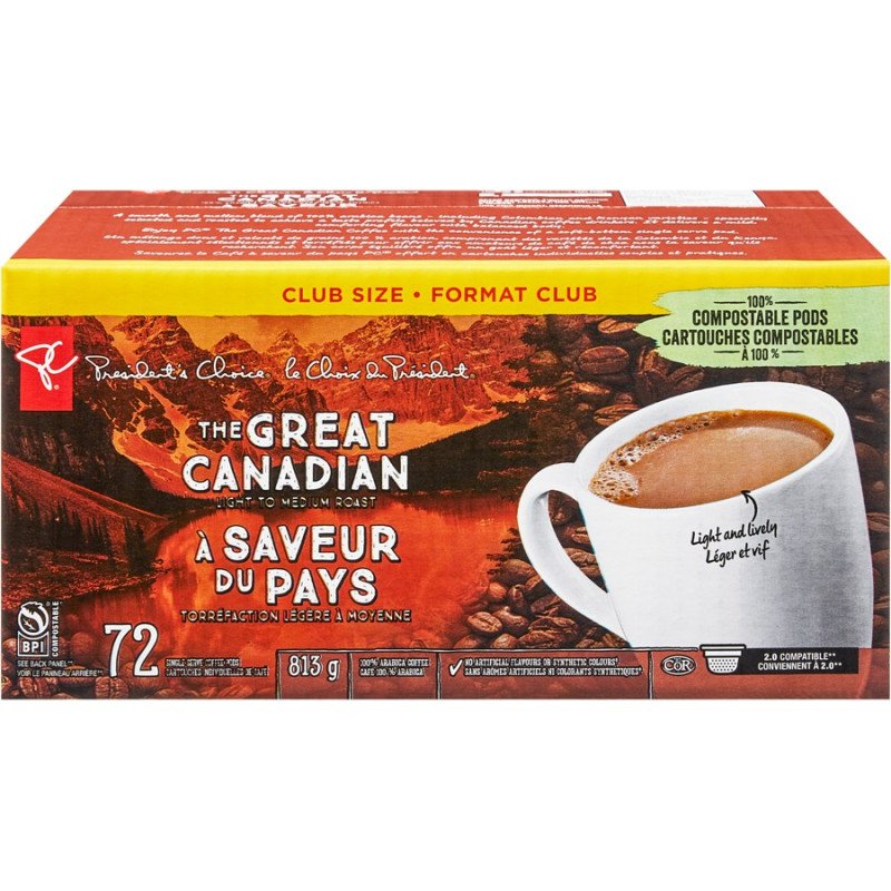 PC The Great Canadian Light to Medium Roast Coffee K-Cups 72's