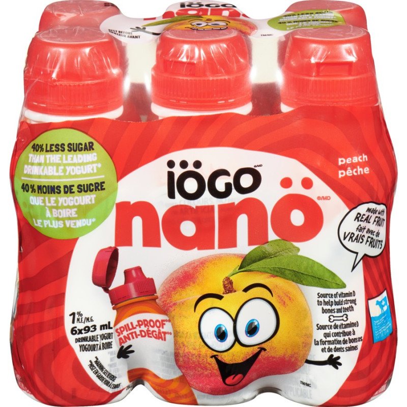 Iogo Nano Drinkable Yogurt Peach 1% 6 x 93 ml