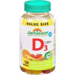 Jamieson Vitamin D3 1000 IU Orange-Lemon-Strawberry Gummies 130’s