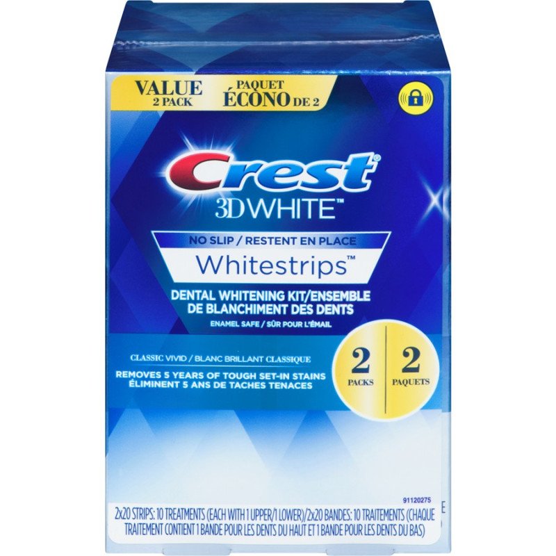 Crest 3D White No Slip Whitestrips Classic Vivid 20’