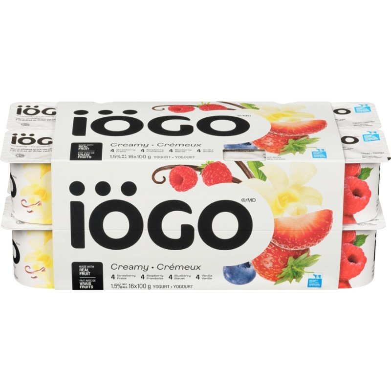 Iogo Yogurt Creamy Strawberry Raspberry Blueberry Vanilla 1.5% Fat 16 x 100 g