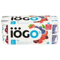 Iogo Yogurt Strawberry Raspberry Cherry Blueberry 0% Fat 16 x 100 g