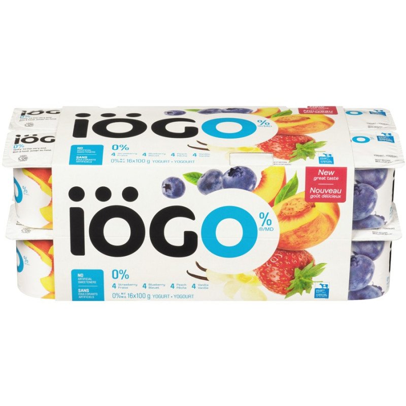 Iogo Yogurt Peach Vanilla Blueberry Strawberry 0% Fat 16 x 100 g