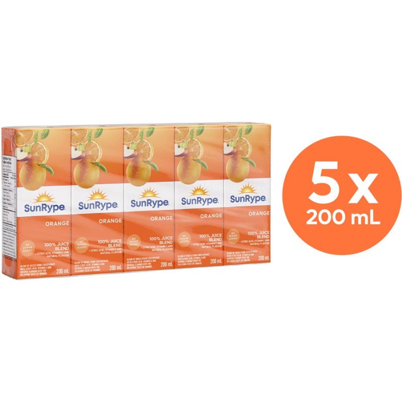 SunRype Pure Orange Juice No Sugar Added 5 x 200 ml