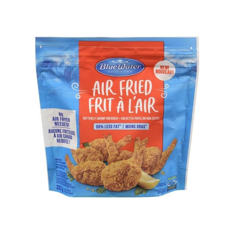 Blue Water Air Fried Butterfly Shrimp Uncooked Breaded Tail-On 227 g