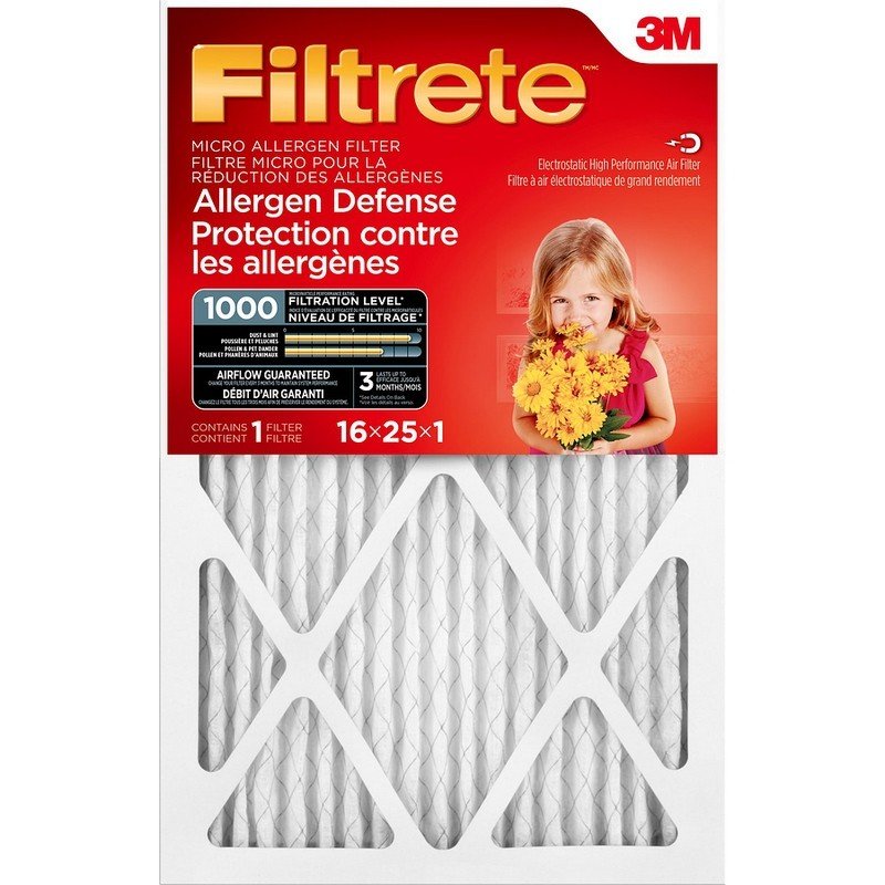 3M Filtrete Micro Allergen Filter 1000 Furnace Filter 16 x 25 x 1 Inch